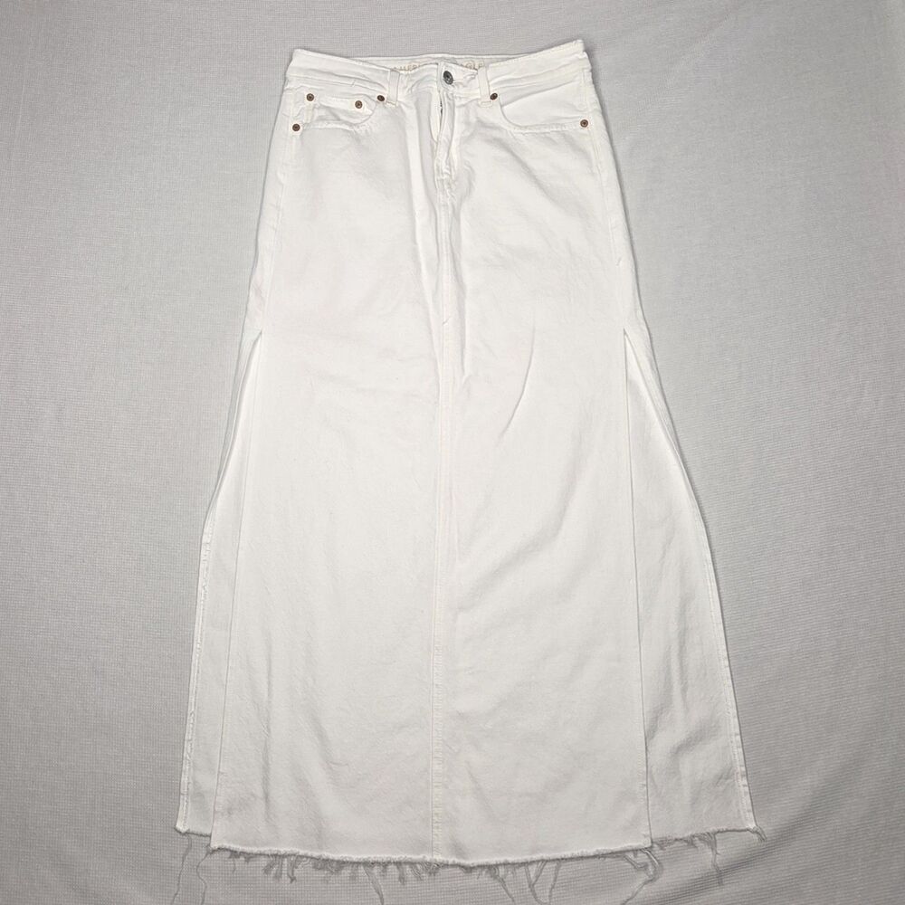 American Eagle Low Rise Maxi Skirt Womens 2 White Denim Side Slit